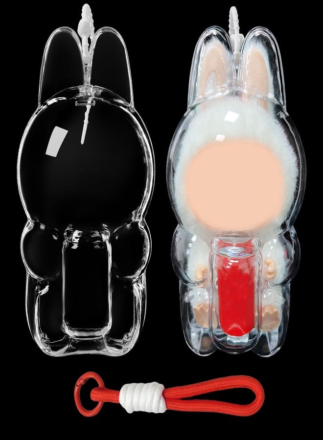 LUFEEMGA Protective Case for LABUBU Sitting Happy Factor,Clear Plastic Display Sit Style Protective Cover PVC Bag Hanging Model Box with Keychain, Sitting Red Soda Can - Image 1